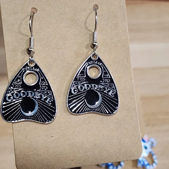 Handmade Blue Tiger Cat & Ouija Board Eye Earrings Set - Picture 3 of 6